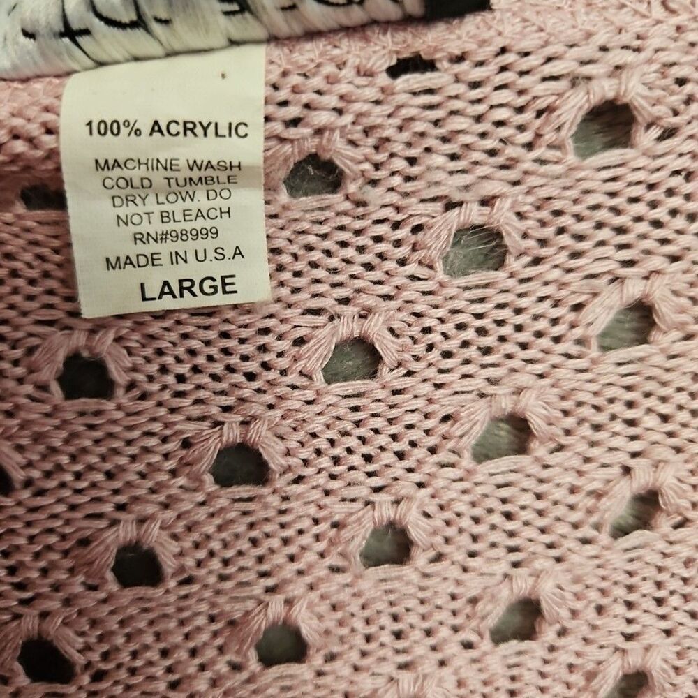 A Knitch above Vtg Women's Lg Pink Cardigan Duster open weave tunic - Picture 3 of 10
